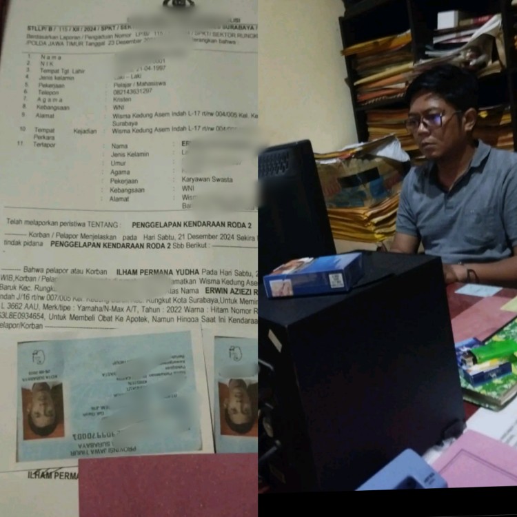 Bukti laporan korban saat diterima penyidik Polsek Rungkut
