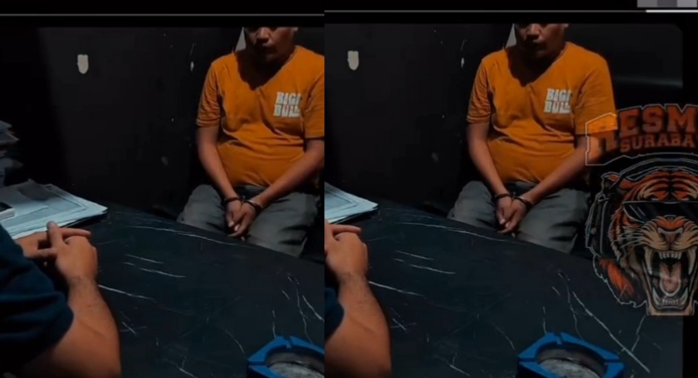 Pelaku saat diintrogasi Jatanras Polrestabes Surabaya